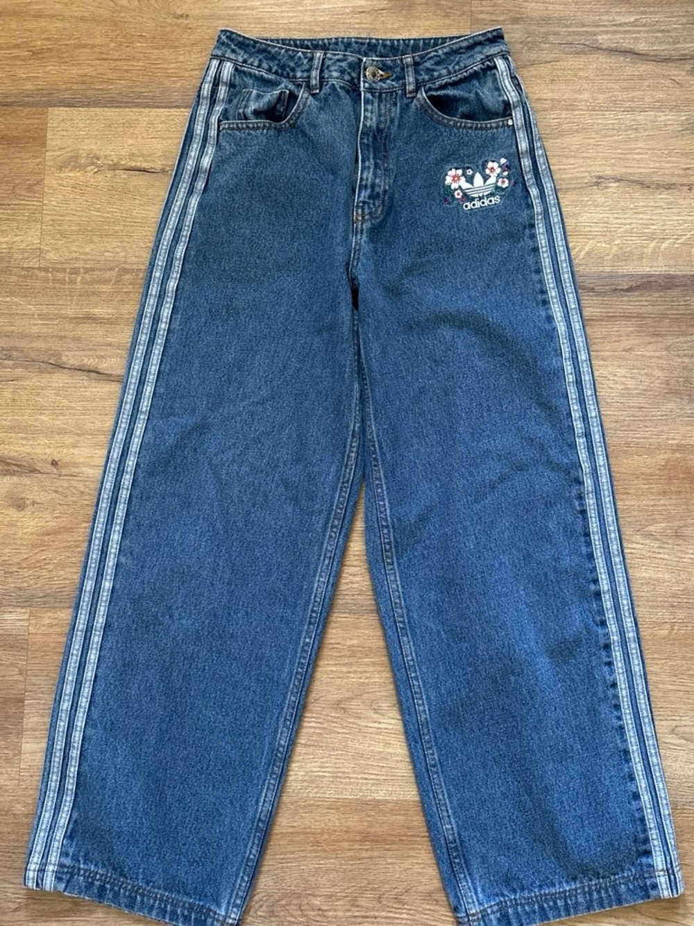 Adidas x Naomi Otsu Always Original Floral Embroidered Wide Leg Jeans Sz. 2